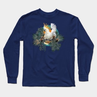 polygonal illustration group of Cockatoo birds with amazon leaves Long Sleeve T-Shirt